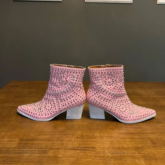 BEAST FASHION Hazel Glitz Pink Studded Western Ankle Boots Size 9 - Picture 5 of 8